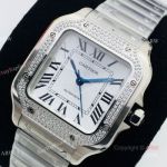 BV Factory 1:1 Copy Ladies Cartier Santos De Cartier Silver Diamond Watch